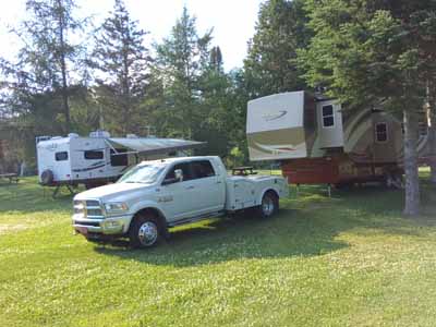 truckand trailer in a campsite