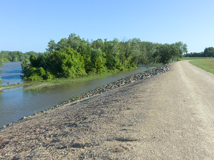 levee and
        flooded river