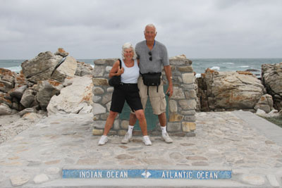 Debby and Charlie stradling Indian Ocean and
                Atlantic Oceans